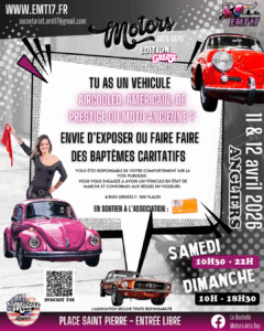 exposition de véhicule amercain, vw, moto et vehicule de prestige le week end du 11 et 12 avril 2026 à angliers