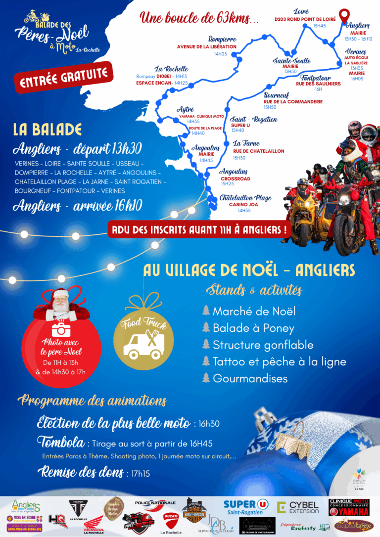 balade pere noel moto la rochelle 2025 parcours angliers la rochelle