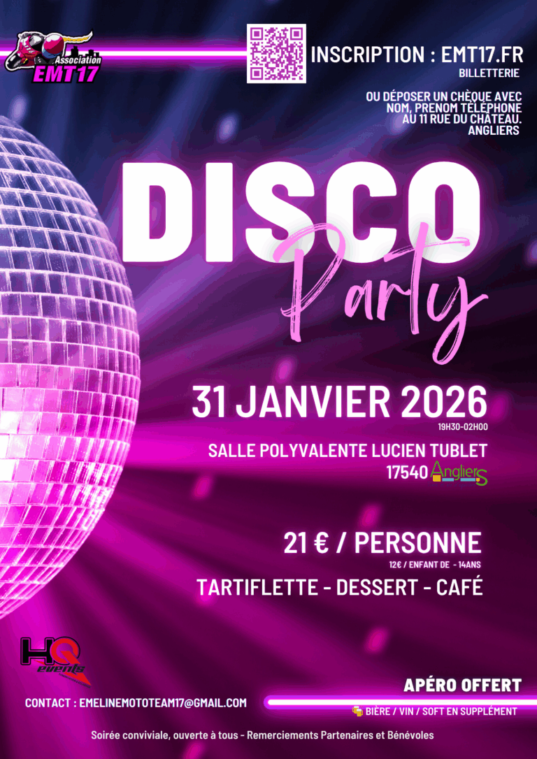 soirée disco à coté de la rochelle, Angliers, soirée dansante, tartiflette et apéro, belle ambiance